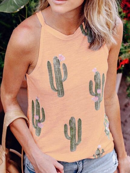 Cactus Print Casual Tank Top