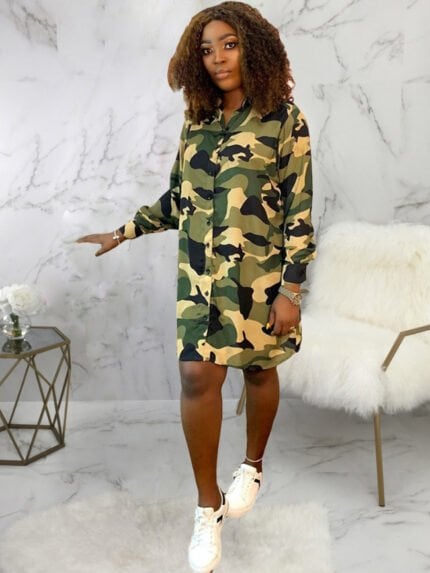 Camouflage Botton Front Long Shirt