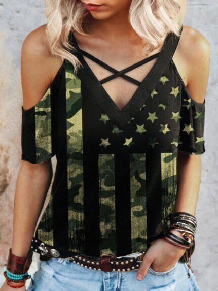 Camouflage Stars and Stripes T-Shirt-Wholesale