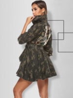 Camouflage sequin stitching lapel dress