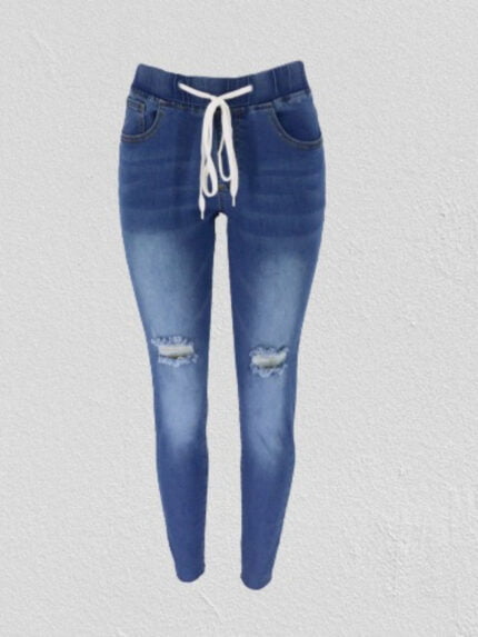 Casual Drawstring Elastic Waist Jeans