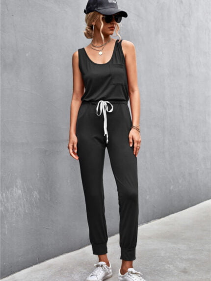 Casual Drawstring Pocket Jumpsuit