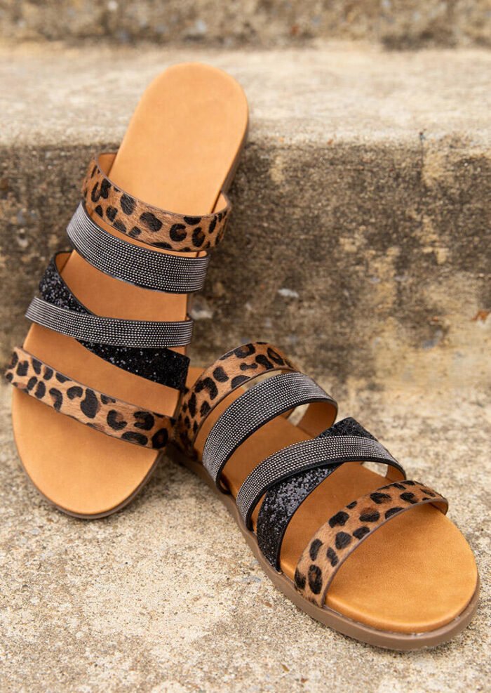 Casual Leopard Print Panel Flat Sandals