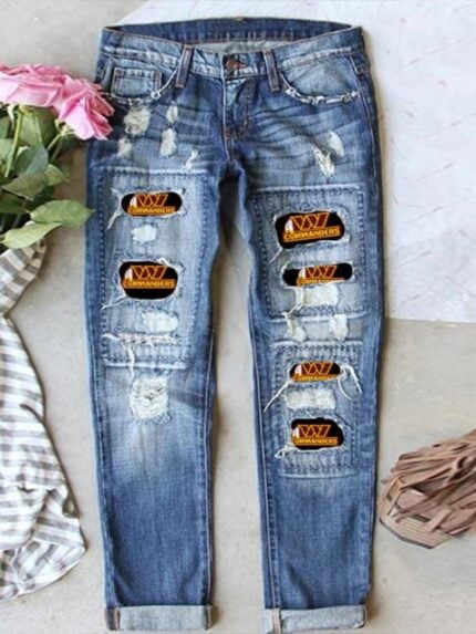 B Letter Print Patch Casual Jeans