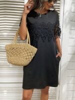 Casual Loose Lace Panel Dress-Wholesale