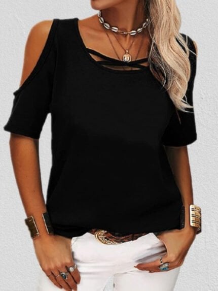 Casual Off Shoulder Short Sleeve T-Shirt