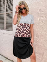 Casual Paneled Leopard Print Slit Dress