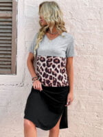 Casual Paneled Leopard Print Slit Dress