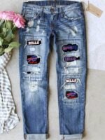 Casual Print Patch Jeans