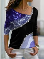 Casual Printed Panel Long Sleeve T-Shirt