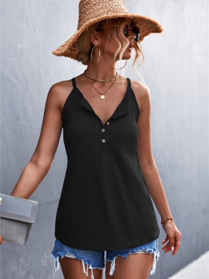 Casual Solid Button Camisole