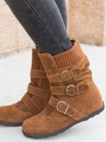 Casual Thick Buckle Flat Boots