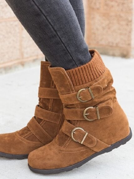 Casual Thick Buckle Flat Boots