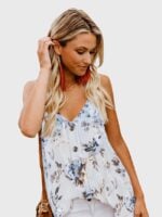 Casual V-Neck Print Button Camisole