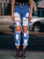 Casual high waist ripped straight jeans