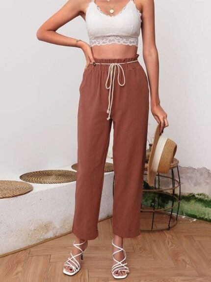 Casual solid color cropped pants-Wholesale