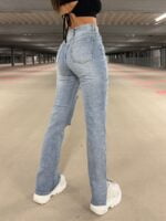 Casual washed ripped straight-leg jeans