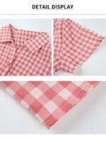 Wholesale Check Lapel Button Short Sleeve Dress