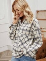 Wholesale Check Zip Lapel Long Sleeve Top