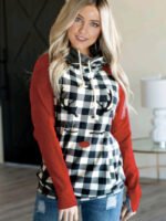 Wholesale Christmas Elk Plaid Print Hooded Sweatshirt