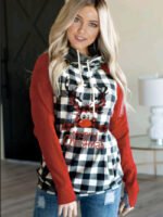 Wholesale Christmas Elk Plaid Print Hooded Sweatshirt