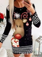 Christmas Elk Print Pullover Dress