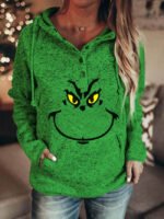 Christmas Funny Print Button Sweatshirt