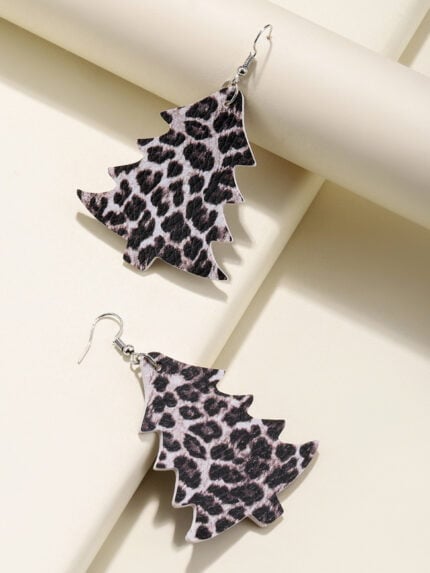 Christmas Leopard Christmas Tree Earrings