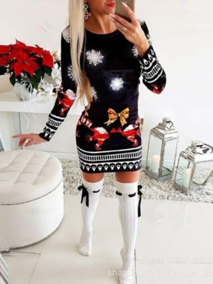 Christmas Print Patchwork Dress