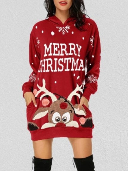 Christmas Print Pocket Hoodie