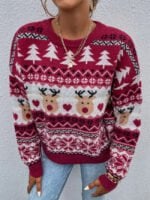 Christmas Printed Knitted Red Sweater