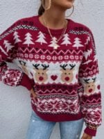 Christmas Printed Knitted Red Sweater