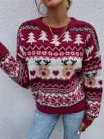 Christmas Printed Knitted Red Sweater