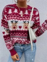 Christmas Printed Knitted Red Sweater