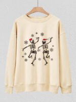 Christmas Skull Print Long Sleeves Top