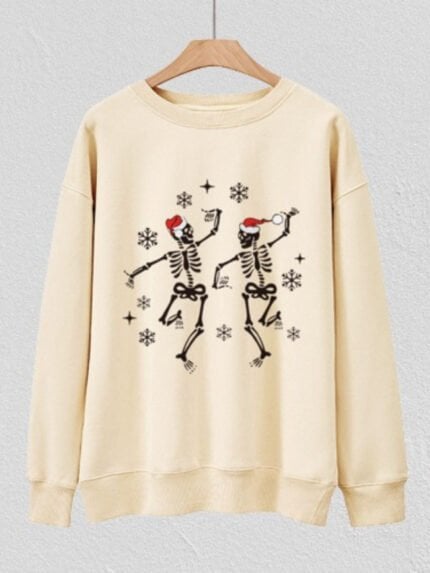 Christmas Skull Print Long Sleeves Top