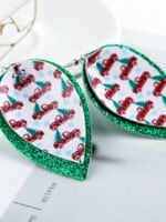 Christmas car sequin leather earrings