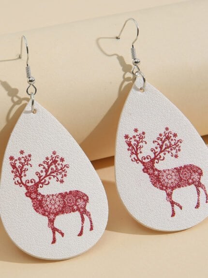 Christmas elk floral leather earrings