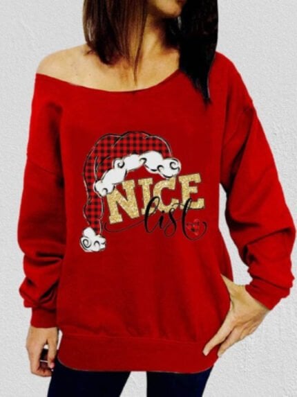 Christmas hat nice letter print top