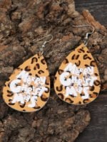 Christmas letters leopard leather earrings