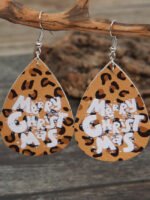 Christmas letters leopard leather earrings