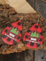 Christmas plaid car leather earrings