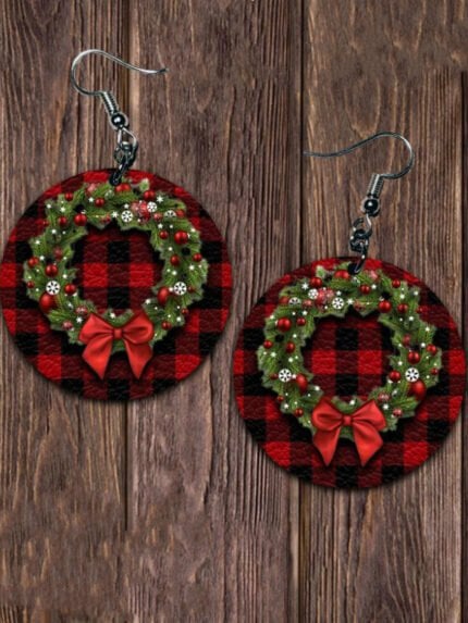 Christmas plaid round earrings