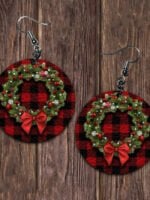 Christmas plaid round earrings