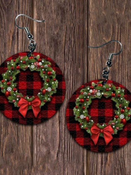 Christmas plaid round earrings