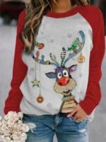 Christmas print color block T-shirt