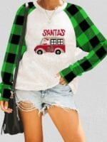 Christmas print plaid patchwork sweatshirt