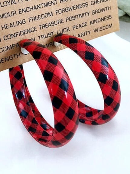 Christmas round red plaid earrings