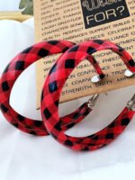 Christmas round red plaid earrings