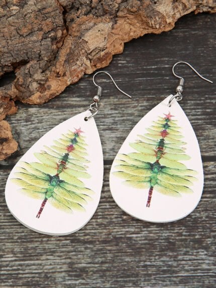 Christmas tree creative leather earrings